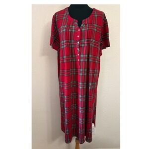 Aria Collection Women's Red Plaid Short Sleeve Button Front Nightgown Dress 3X